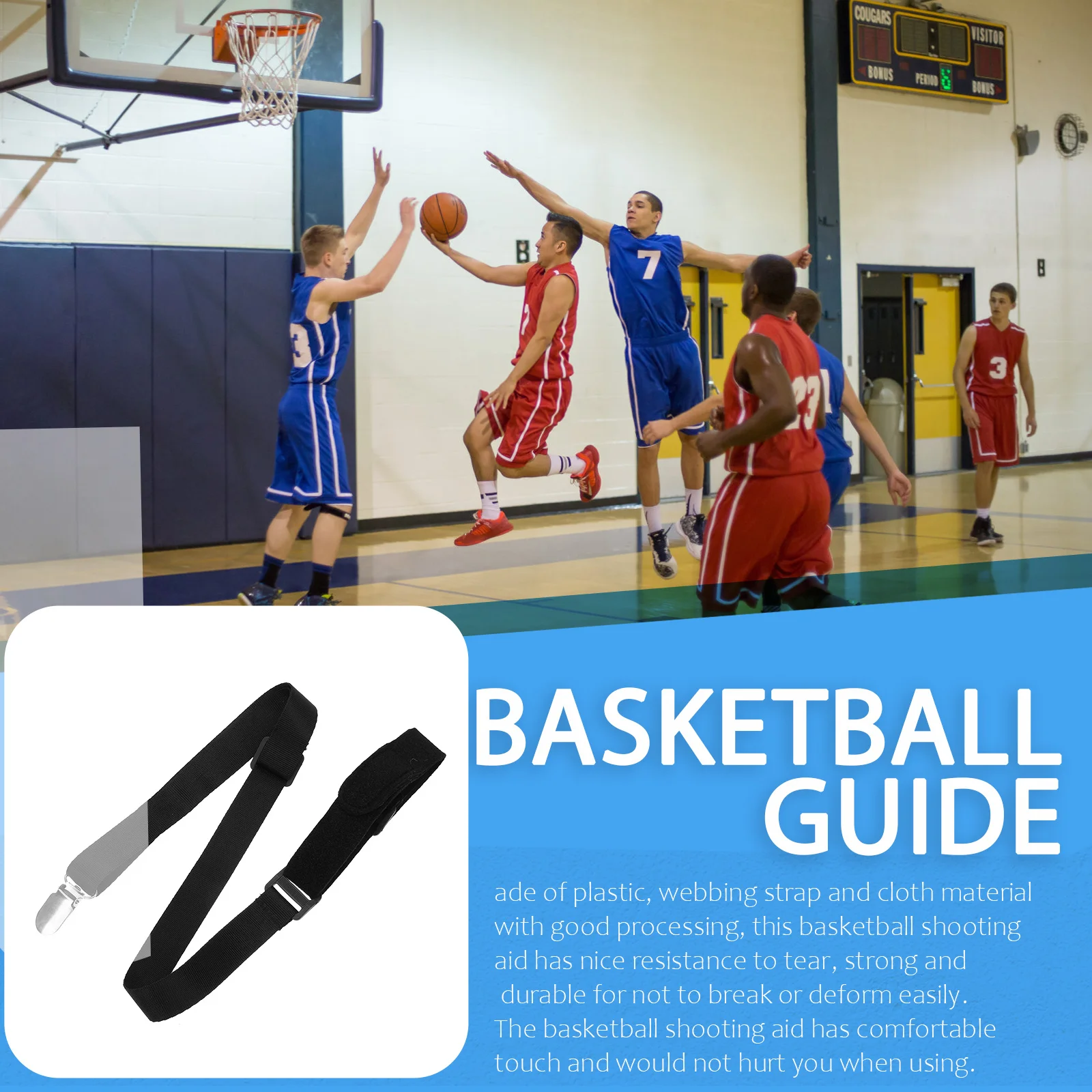 Guia de basquete, ajuda para tiro manual, durável, resistente a rasgos, alça ajustável, ajuda para treinamento de basquete para precisão de tiro