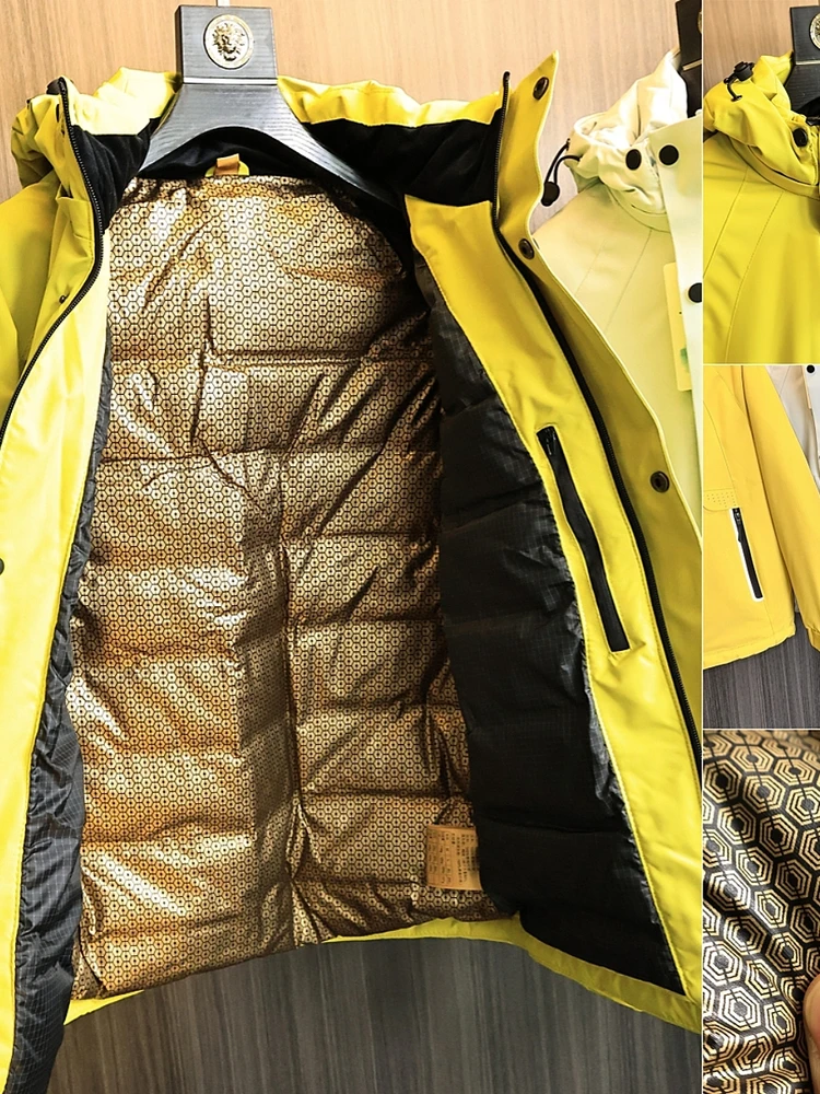 

High-End Outdoor Men's down Jaet 90% Du down Hooded Anti-Rain Faion Urban Sle Thiened Polyester Fiber