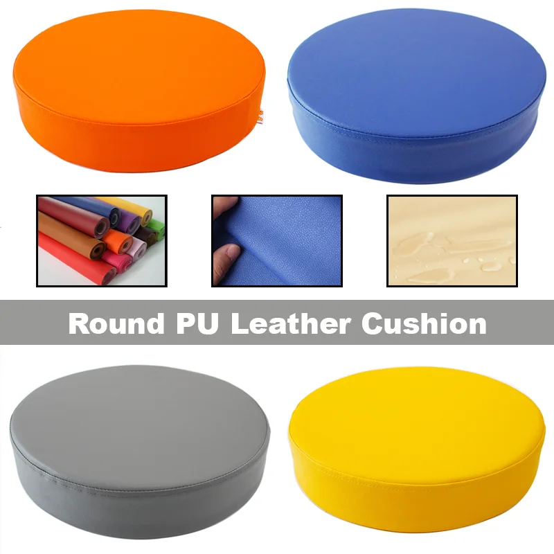

1PC Round PU Leather Seat Cushion High Rebound Sponge Pad Soft Breathable Washable Chair Mat for Home Office Stool Use