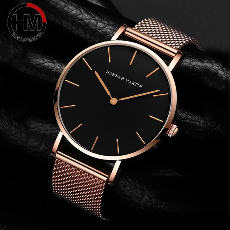 HANNAH MARTIN High Quality Japan Quartz Movement Men\'s Waterproof Watches Fashion Luxury Ultra Thin Leather Creative Male Watch