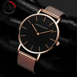 HANNAH MARTIN High Quality Japan Quartz Movement Men's Waterproof Watches Fashion Luxury Ultra Thin Leather Creative Male Watch