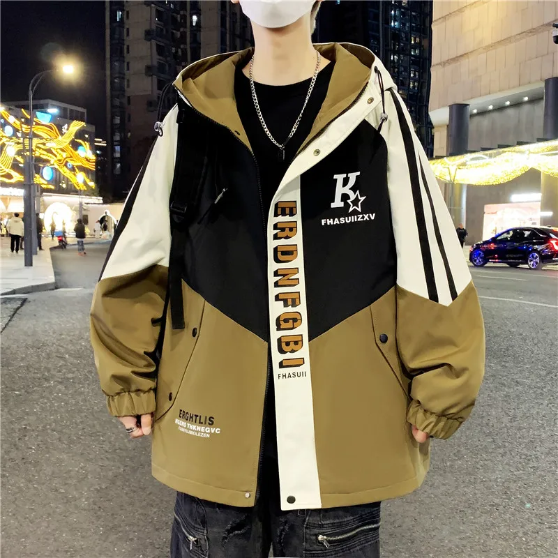 2024 Men Clothing New Men's Jacket Patchwork Fashion Striped Hooded Coat Outdoor Male Clothing Sports Zipper Casual Men Tops