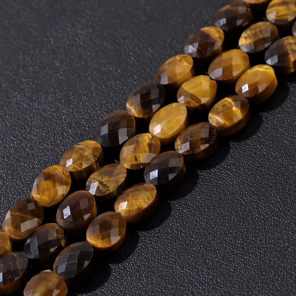 Fashion Natural Oval Shape Stone Bead Faceted Jades Tiger Eye Jaspers Loose Spacer Beads DIY Necklace Bracelet Earrings 6x8mm