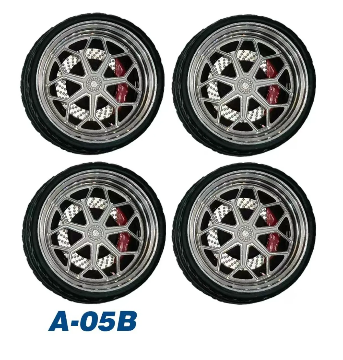 1:64 Dove Wheel A Series Small Flange Red Caliper Modified Alloy Car Model Toy Metal Wheel Rubber Tire