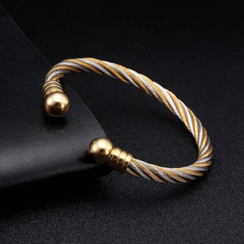 Luxury Stainless Steel Braided Open Men Women Charm Cuff Bracelets Set Trendy Chain Link Sporty Wrap Bracelets Bangles