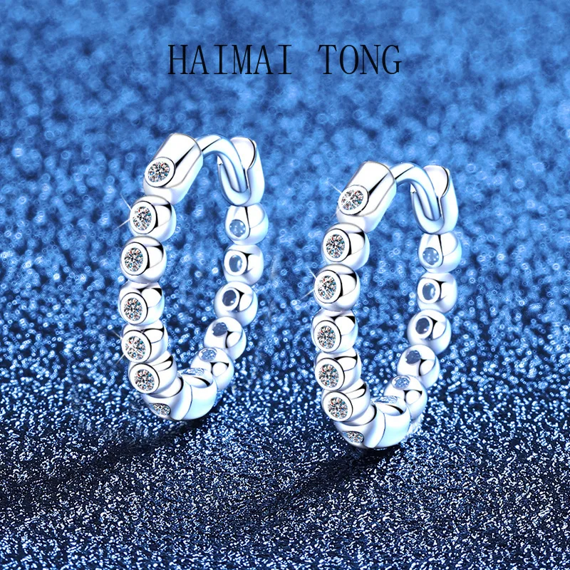 

HAIMAITONG PT950 платиновые серьги с муассанитом, женские однорядные универсальные серьги с бриллиантами, пряжки для ушей, корейское издание, нишевый дизайн