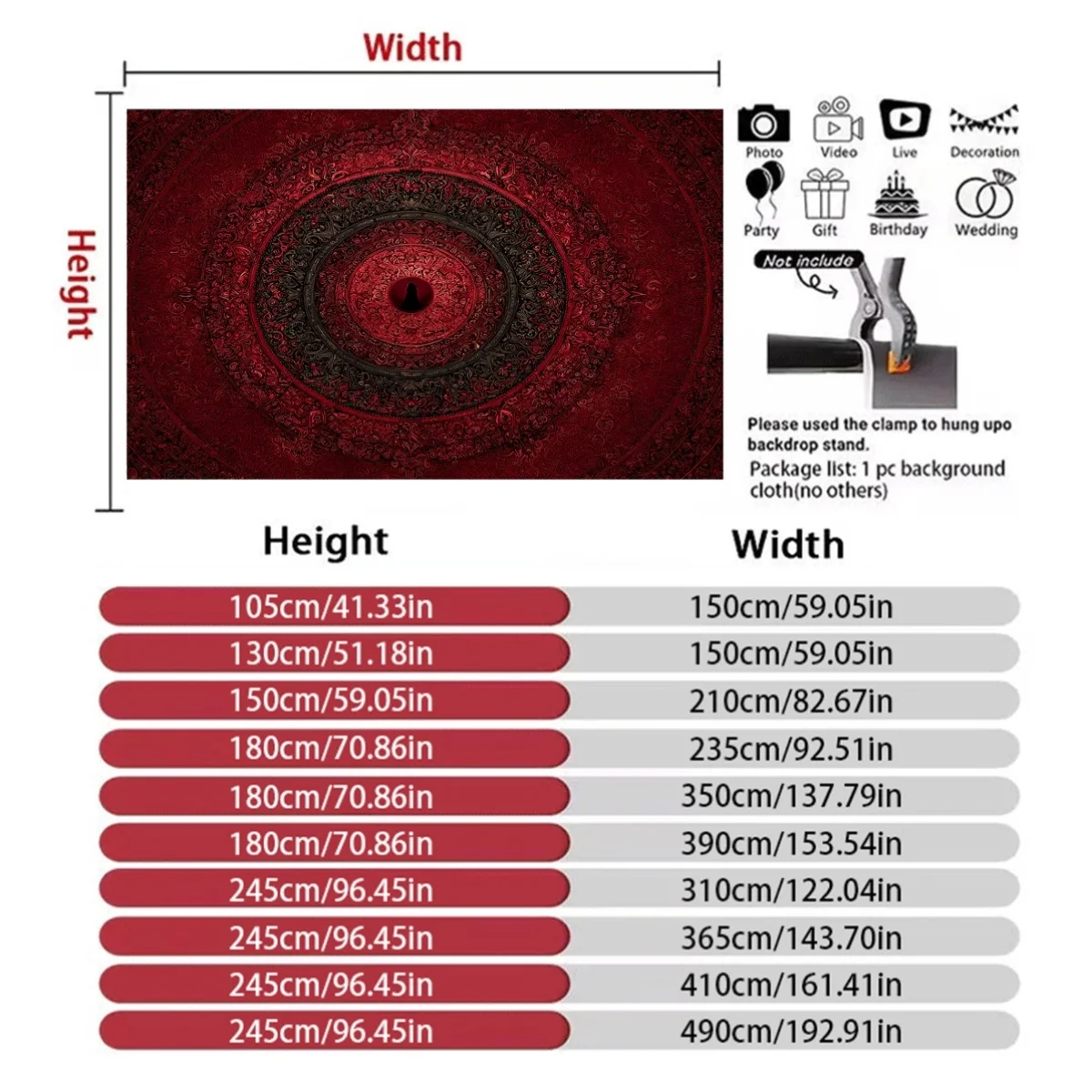 Premium Decorative Red Vortex Abstract Tapestry Backdrop Curtain Wall Hanging for Photo Booth Party Event Home Decor