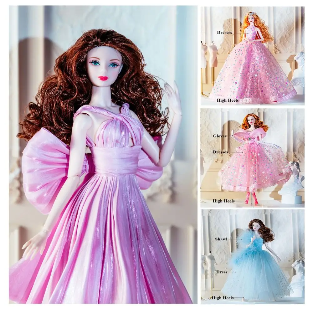 European Fashion Supermodel Doll Pink Dresses Luxury DIY Toys Lace Wedding Dresses Collector Gift Diamond Lace Clothes