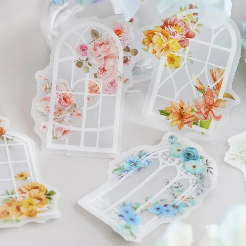 20Pieces Sticker Frame Romance climbs on the windowsill Flower Arts Handbook Stickers bag Supplies Scrapbooking cut 129*91mm