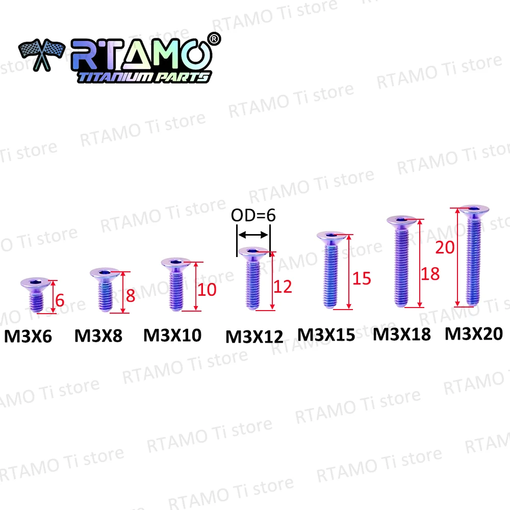 RTAMO Titanium Bolts M3X6/8/10/12/15/18/20mm Countersunk Head Screws For Motorbike Bicycle Conversion (1pc)