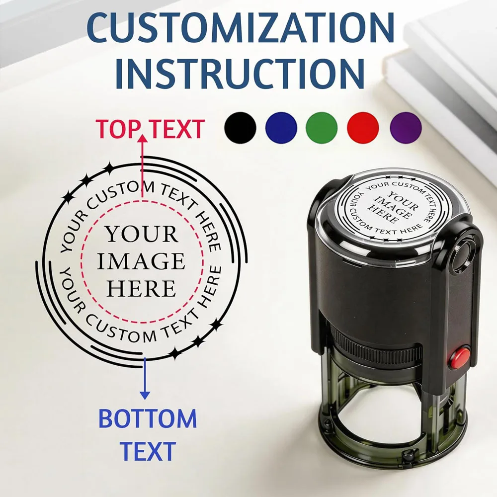 Personalisierter Selbstfärbender Stempel mit LOGO/Text-Design, Adressstempel 25/30/40/50mm Runder Gummistempel für Büro und Geschäft