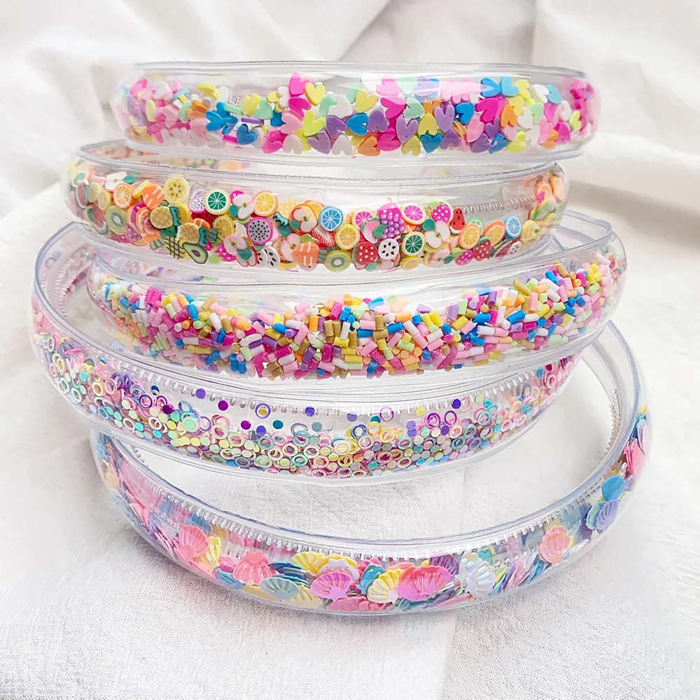 Diademas transparentes de arena movediza para niña y niño, diademas de lentejuelas con purpurina, diademas de dibujos animados, aros para el pelo,