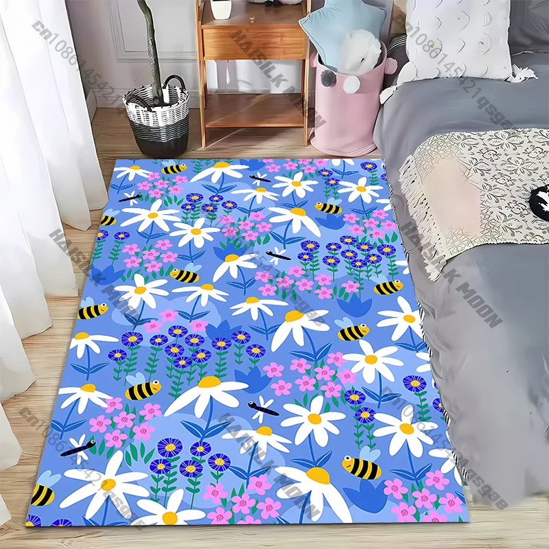 

Vibrant Flowers Rug Carpet for Living Room Children Bedroom Play Mat Sofa Floor Rug Home Decor Anti Slip Mat Gift