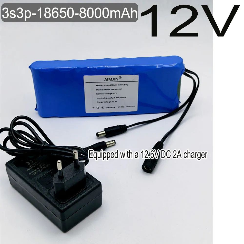 

3S3P 12V with BMS battery pack 18650 lithium-ion 12V 8000mAh ultra large capacity rechargeable battery+12.6V DC 2A charger