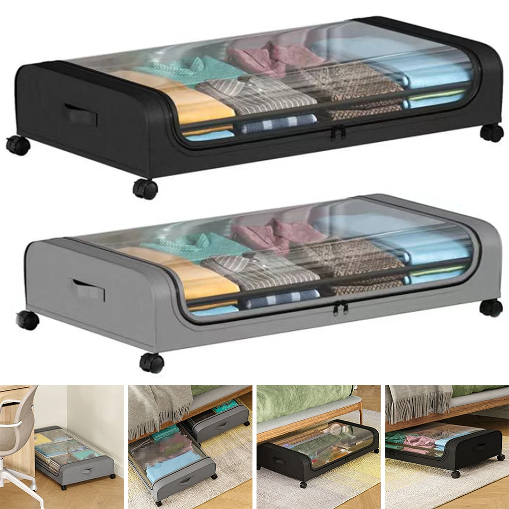 

Large Capacity Underbed Storage Box with Wheel Dustproof Clothes Quilt Under Bed Storage Box Organize Case Spacesaving Organizer