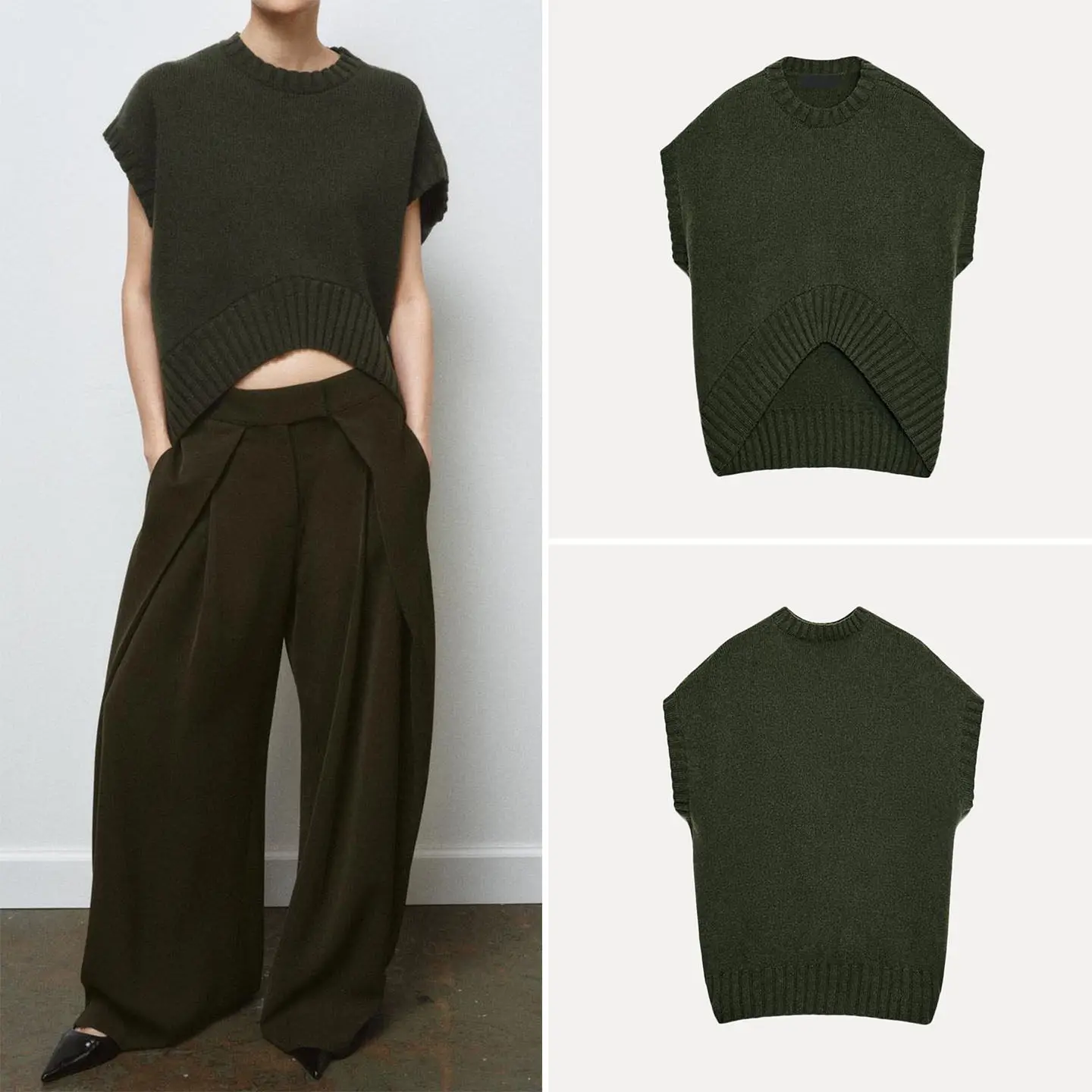 

Loose Asymmetric Hem Pure Color Women's Vest Winter New Sle Z round Ne Inner Wear Casual Daily Young Ladies