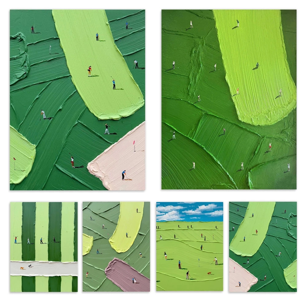 Abstrakte grüne Golfszene, Textur, Kunst, Leinwandgemälde, nordischer Stil, einfaches kreatives Poster, moderne Wohnzimmer-Dekoration