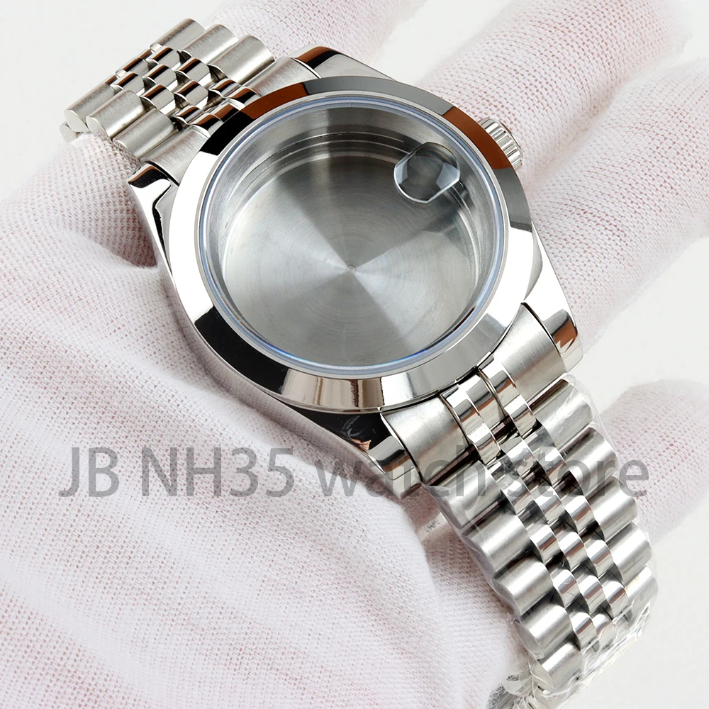 36 mm / 39 mm NH35 kast zilver massief roestvrij staal saffierglas waterdichte horlogekasten voor Datejust NH35 NH36 automatisch uurwerk