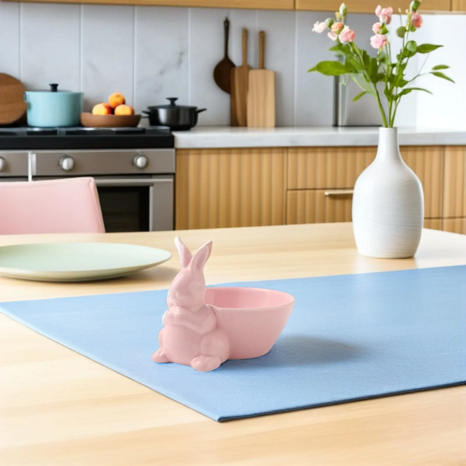 

1Pcs Easter Bunny Design Ceramic Bowl Pink Multi Function Salad Dessert Pudding Snack Cereal Serving Bowl Decorative Kitchen