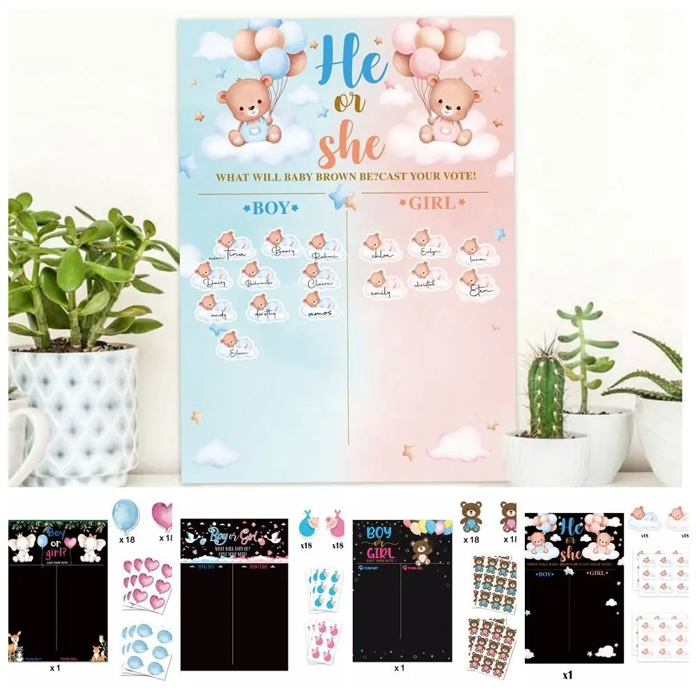 Creative With Stickers Gender Revealed Voting Game Festive Joyful Boy or Girl Poster Board Paper He or She Poster Board Birthday