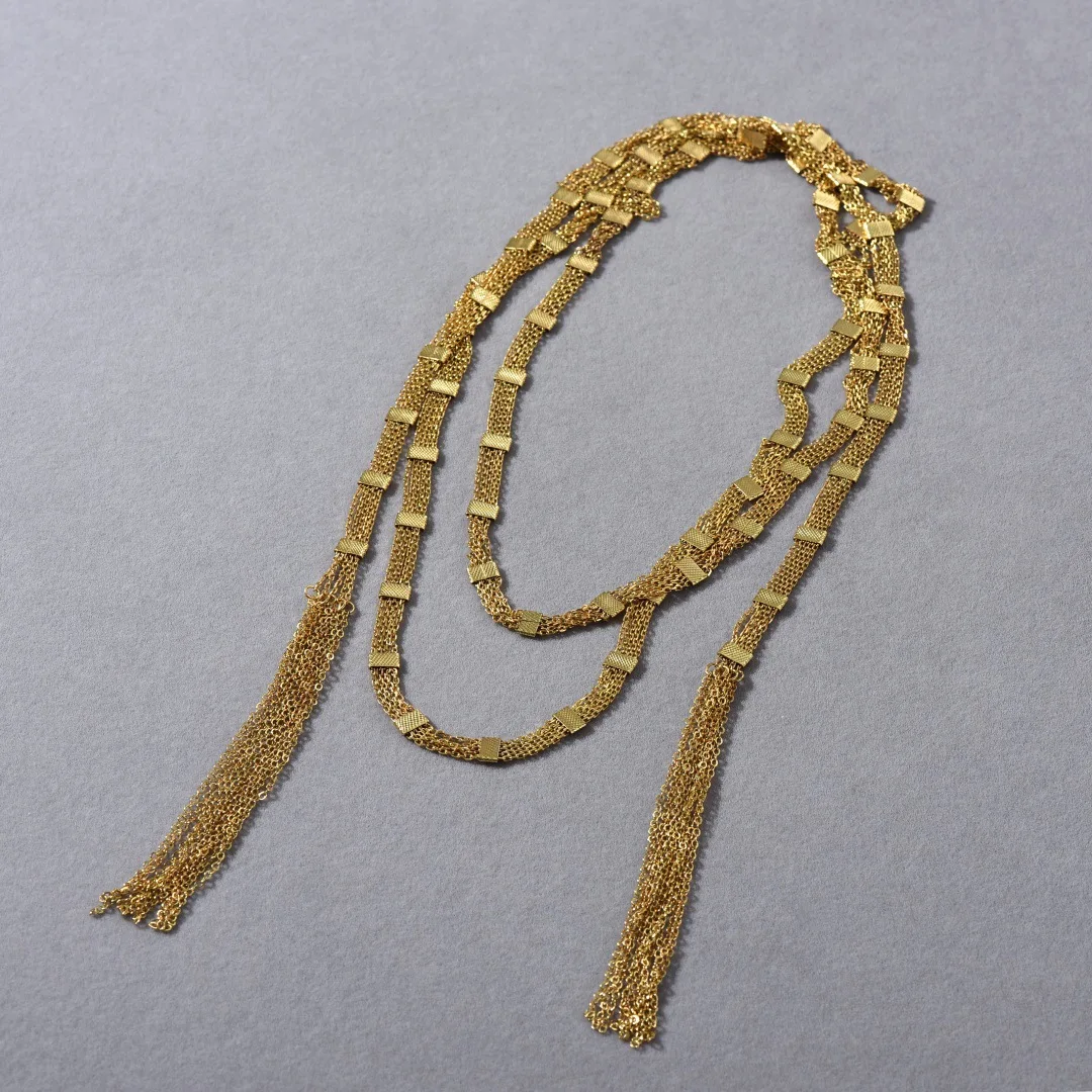 Europe America Gold Block Tassel Long Sweater Chain Necklace Woman High Quality Charm Party Jewelry Trend