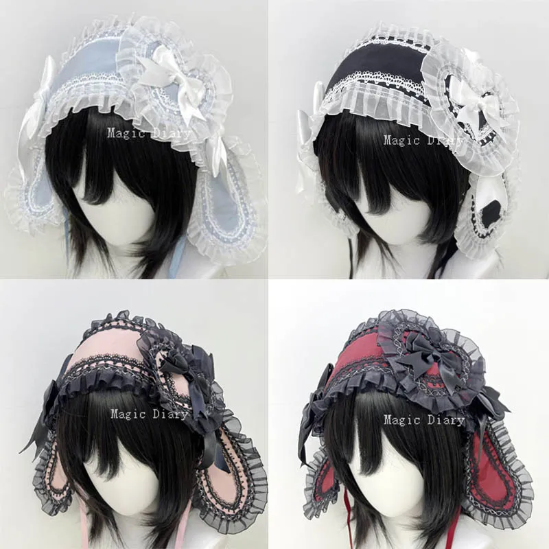 Subcultural Medieval Lace Rabbit Ear Hairband Hairclip Hairpin JK Lolita Gothic Headwear Girls Hair Accessories Ornament Prop