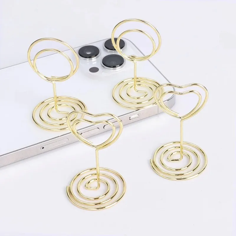Metal Place Card Holders Round Heart Shape Photo Clip Wedding Table Place Card Stands Birthday Party Decoration Supplies