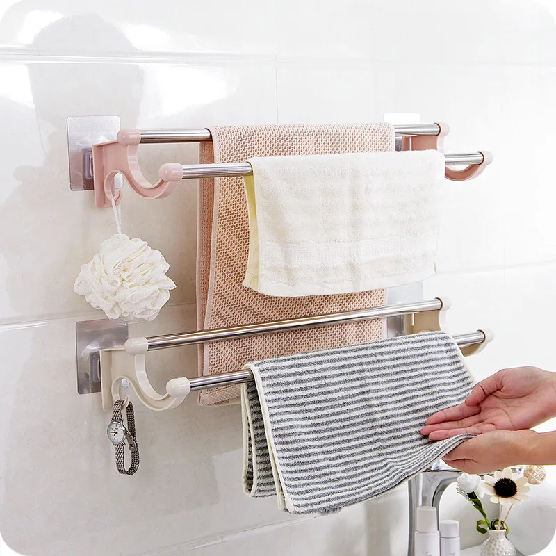 

1pc Self-adhesive Bathroom Towel Rack Holder Without Drilling Wall Mount Towel Shelf Kitchen Bathroom Accessories Towel Hanger