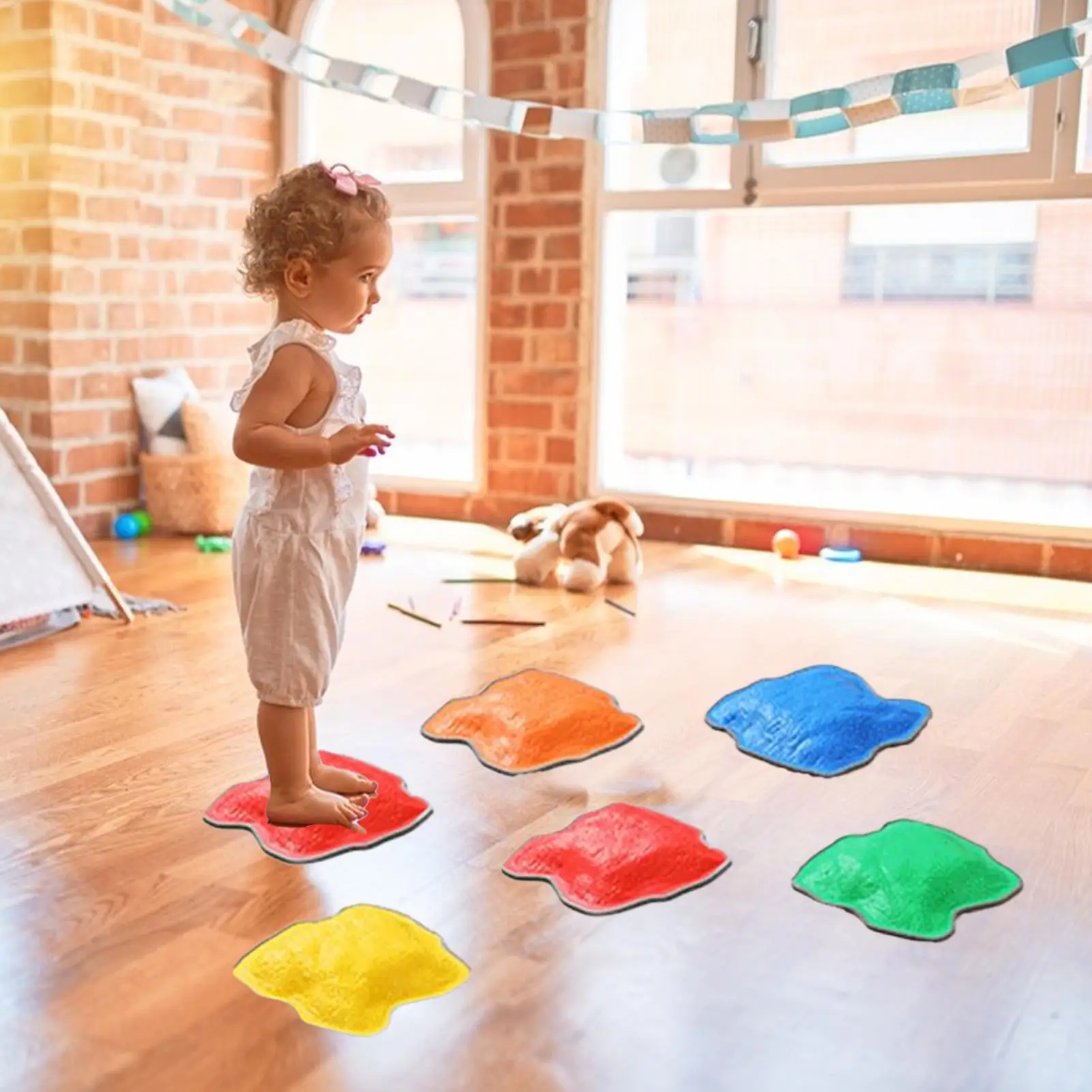 幼児用踏み石 6X バランス障害物コース ロック スタッカブル ノンスリップ感覚おもちゃ 3-6歳の男の子 女の子用