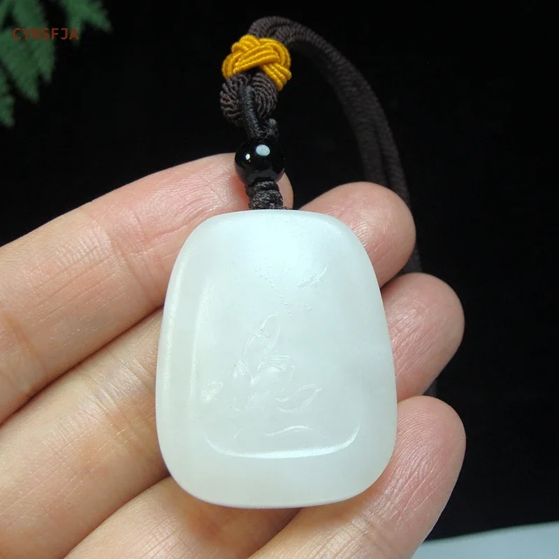 

CYNSFJA New Real Rare Certified Natural Hetian Jade Mutton-fat Nephrite Lucky Being In Full flower Jade Pendant Hand Carved Gift