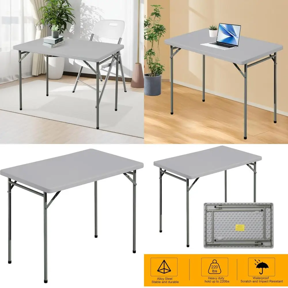

Portable 3ft Grey Plastic Folding Table for Indoor/Outdoor Use, Durable HDPE & Steel, Ideal for Events and Camping