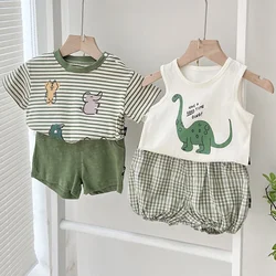 2024 Summer Infant Baby Shorts T-shirt Fashion Cartoon Girls Vest Cotton Boys Tops Casual Kids Clothes