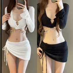 Women's 4 Pieces Swimsuits Bikinis Set Long Sleeve Bikinis Swimsuit