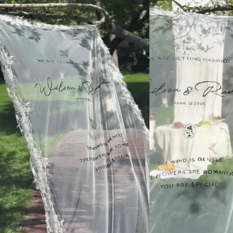 Romantic Wedding Guests Welcome Sign Elegant Lace Edge Hanging Welcome Backgrond For Outdoor Wedding Birthday Party Custom Made image 3