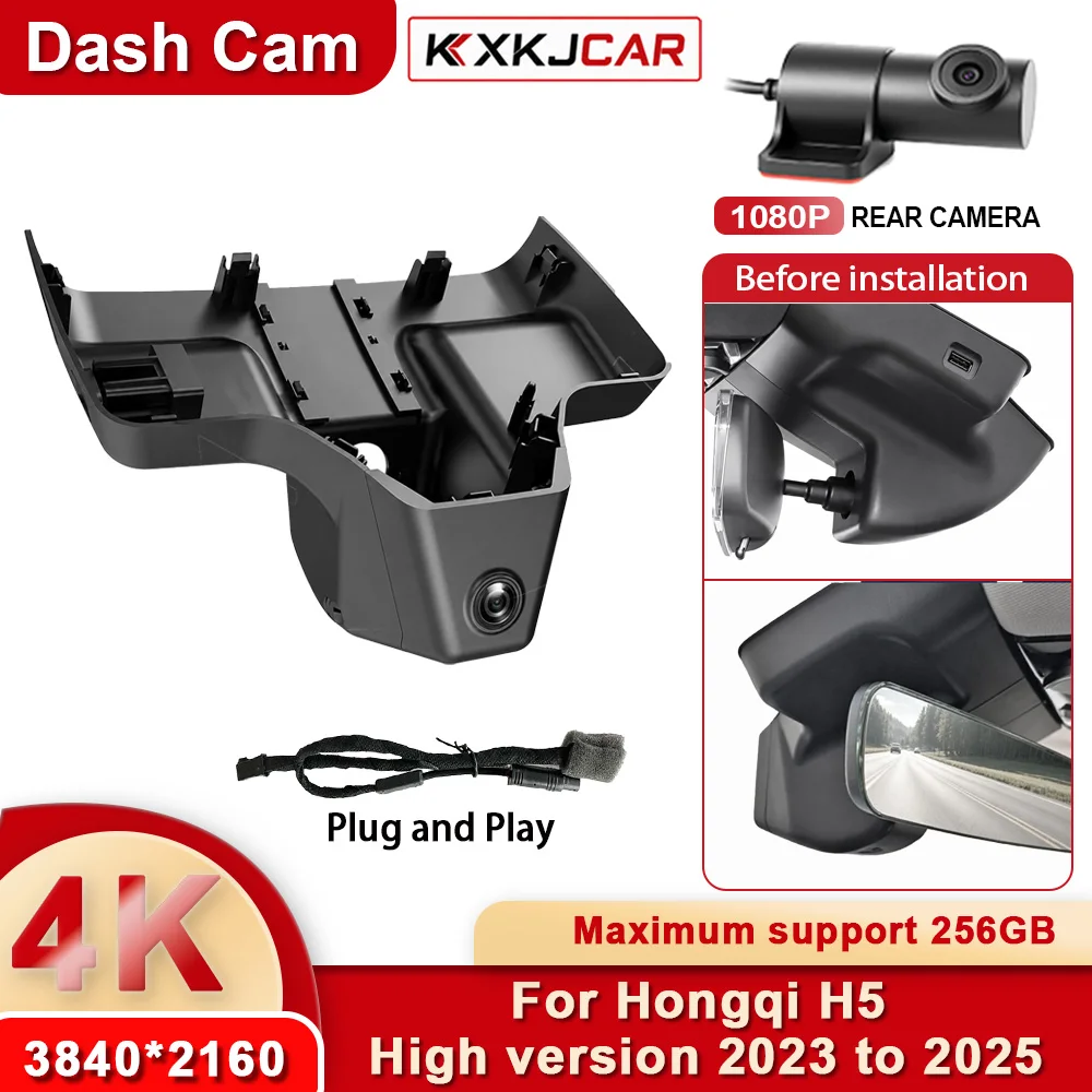 4K UHD KXKJCAR Car Dash Cam For Hongqi H5 Base Model 2023 to 2026 Easy Install Plug and Play DVR APP Control