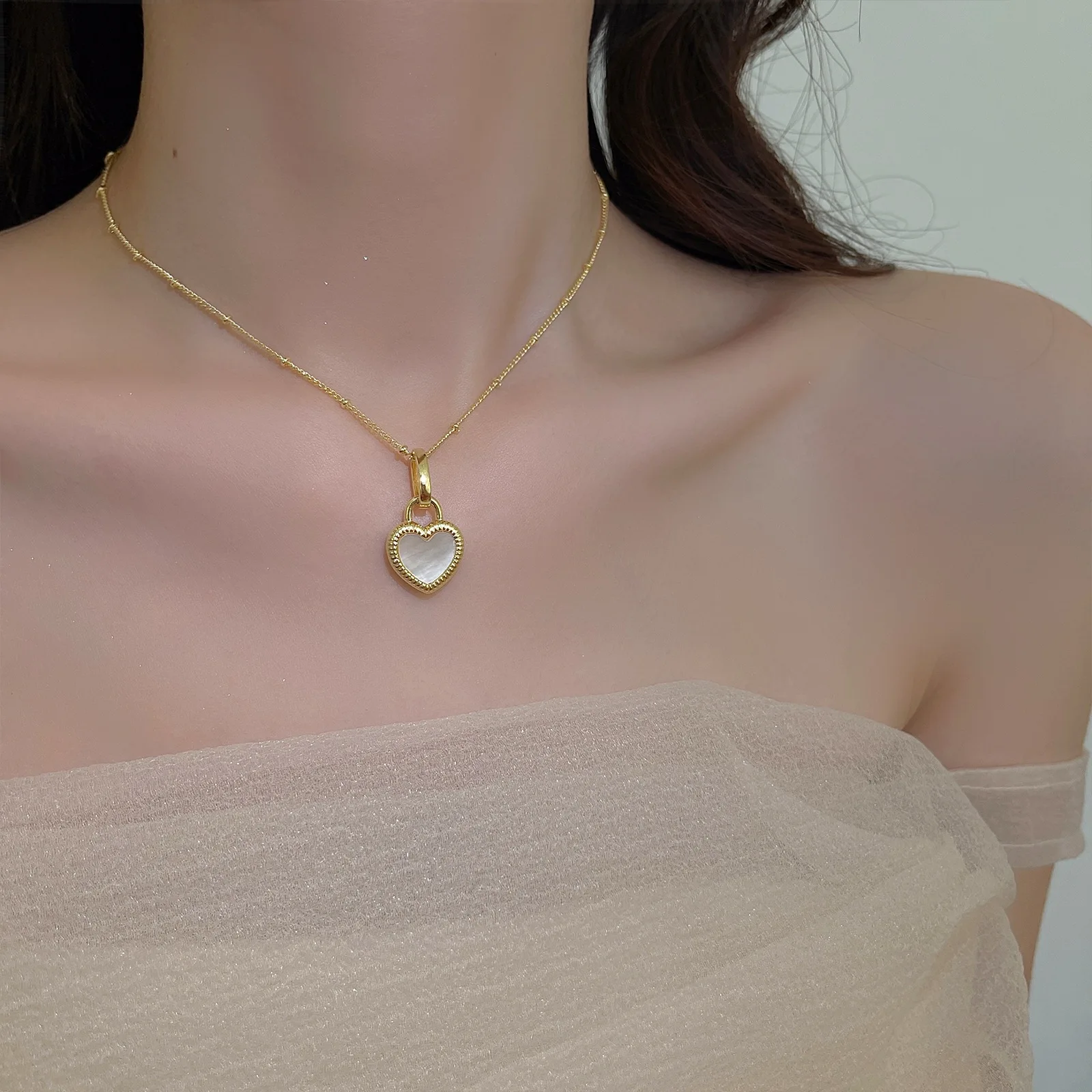 Vintage Double Sided Heart Pendant Necklace For Women Girl Clavicle Chain Choker New Fashion Trendy Jewelry Gift Party
