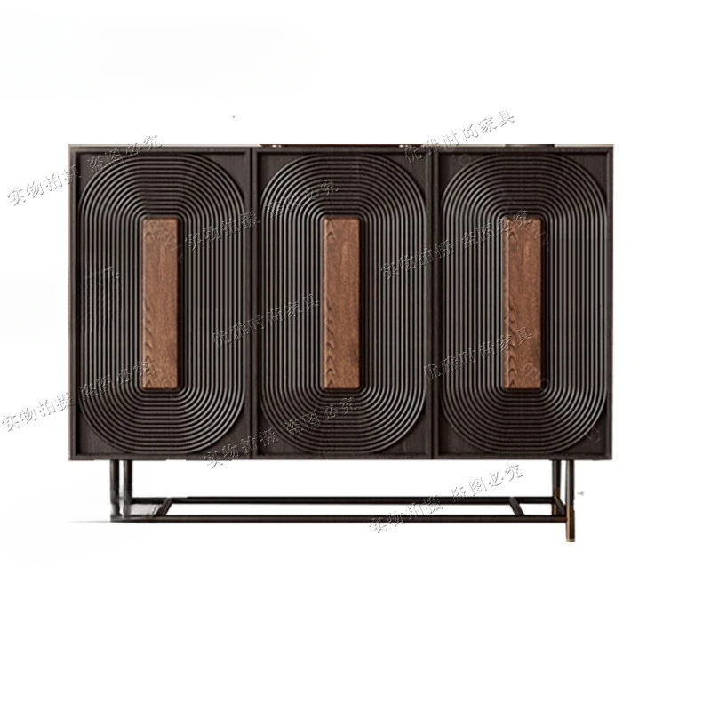 Nordic Creative Sideboard Cabinet Retro Style Home Entrance Cabinet Living Room Walnut Color Locker