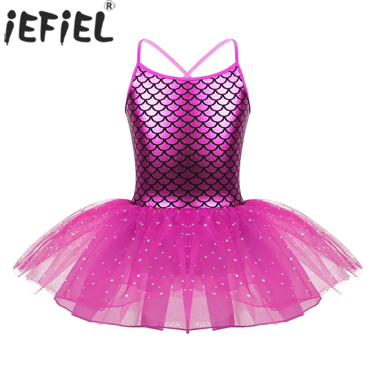 Kids Girls Ballet Dance Dress Sleeveless Glitter Mermaid Gymnastics Tutu Leotard Figure Skating Stage Performance Dancewear