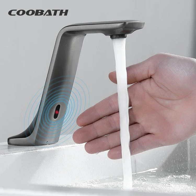 

Modern Wholesale Customizable Bathroom Touchless Automatic Infrared Sensor Sink Water Taps Bathroom Brass Wash Basin Faucet