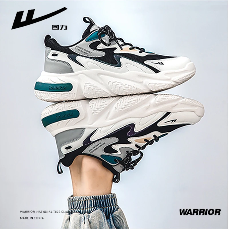 Warrio Men Chunky Sneakers Breathable Mesh Lace-up Running Sport Shoes Original Fashion Heighten Dad Shoes Student Gym 2023