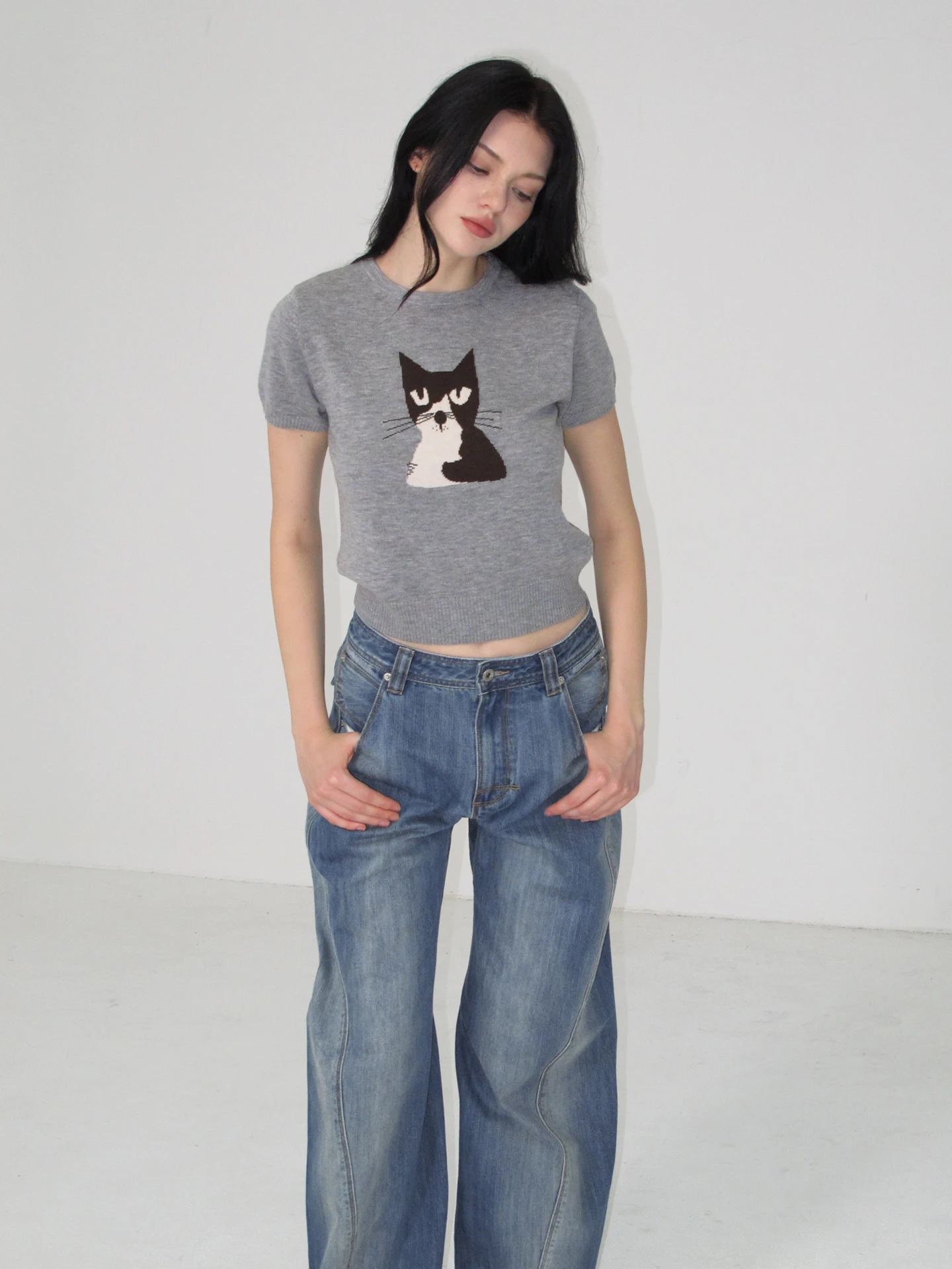 جينز مغسول عتيق على الطراز الأمريكي للنساء، تصميم متوسط منخفض الخصر، ساق واسعة فضفاضة، تعزيز الارتفاع، جينز أزرق مغسول، بنطال جينز أزرق قابل للتعديل على شكل قوس ثلاثي الأبعاد #4