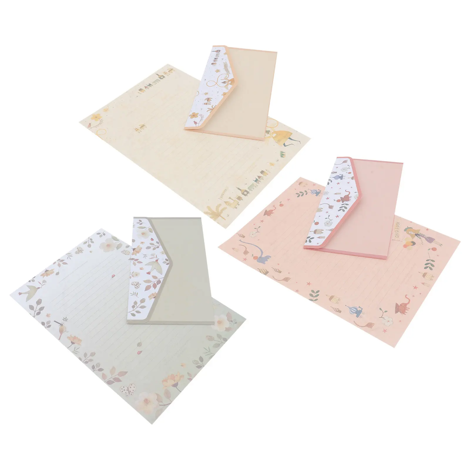 

5Pcs Flower Pattern Letter Paper Envelope Set Premium Stationery Perfect for Writing Invitations Notes Thank You Cards