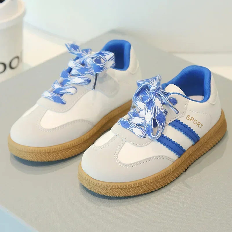 

Unique Striped Design Color Blocked Children's Sports Leisure Shoes Round Toe Non Slip Breathable Soft Thick Sole Shoes Lace Up