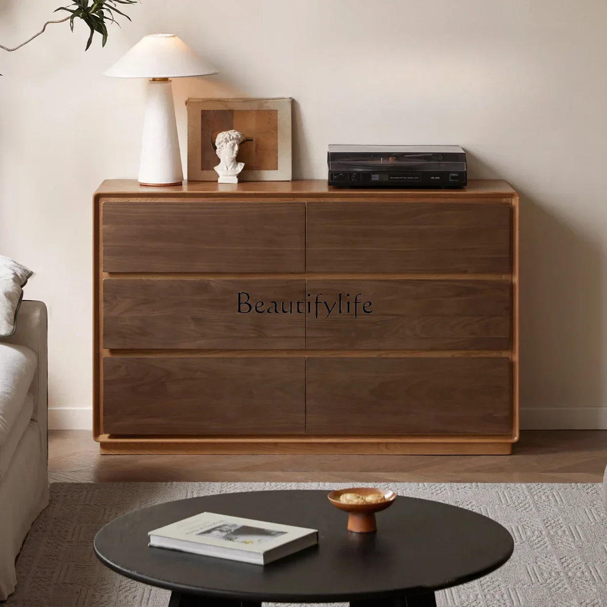 

LJY*modern simple bucket cabinet bedroom bedside household black walnut chest of drawers