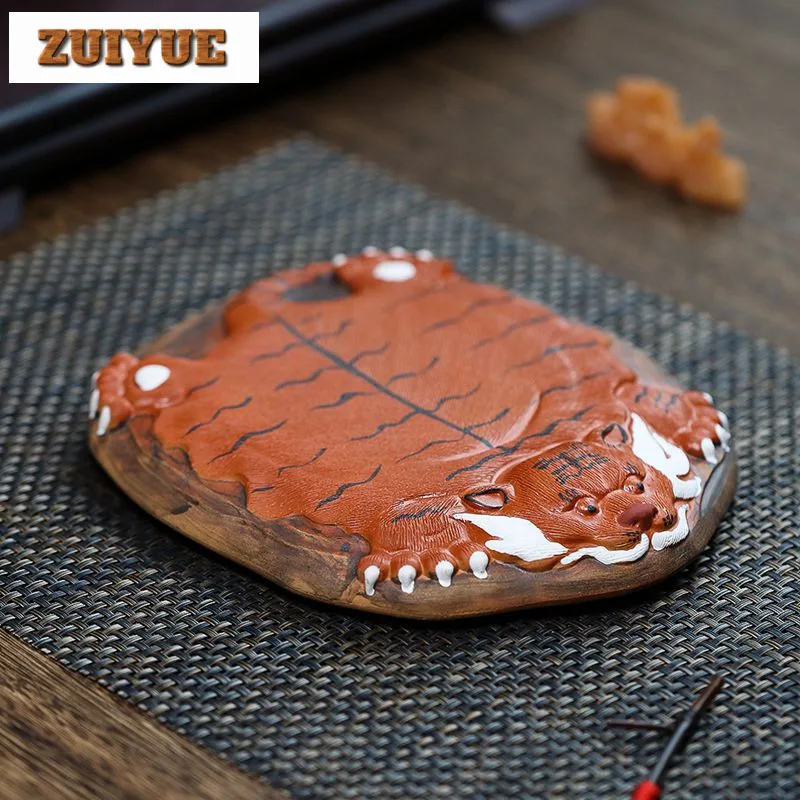 

Handmade Tiger Skin Yixing Purple Clay Pot Bearing Holder Bionic Dry Brewing Table Small Tea Tray Teaset Cushion Zisha Tea Board