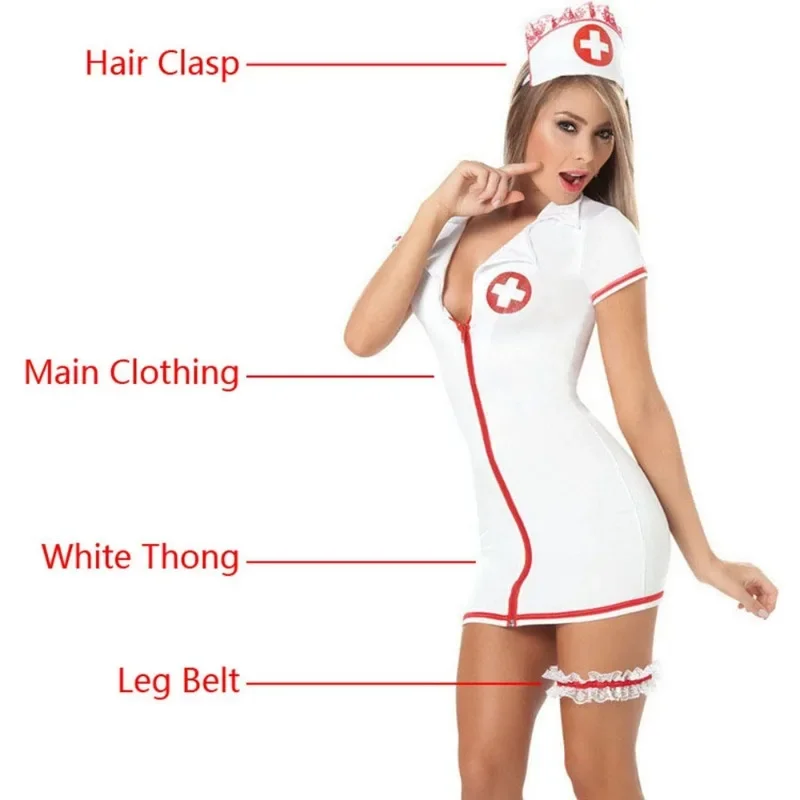 Fashion seksi seragam dokter Suster Set dengan ritsleting Jumpsuit baju tidur baju tidur suster wanita baju tidur Lingerie gaun malam