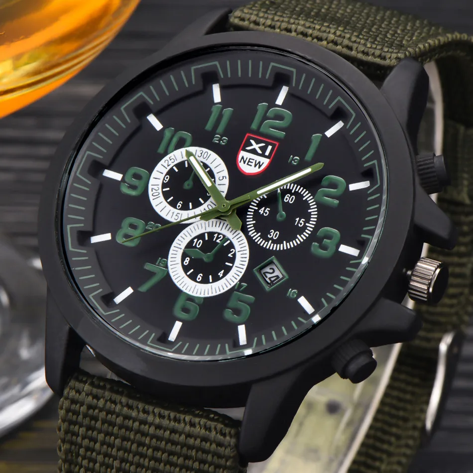 Mens Date Stainless Steel Military Sports Analog Quartz Wrist Watch