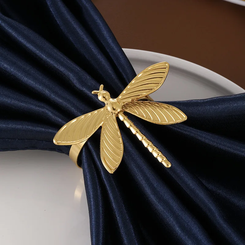 

6Pcs Gold Dragonfly Napkin Rings Metal Serviette Holders Creative Table Party Decorations Durable Elegant Dining Accessory