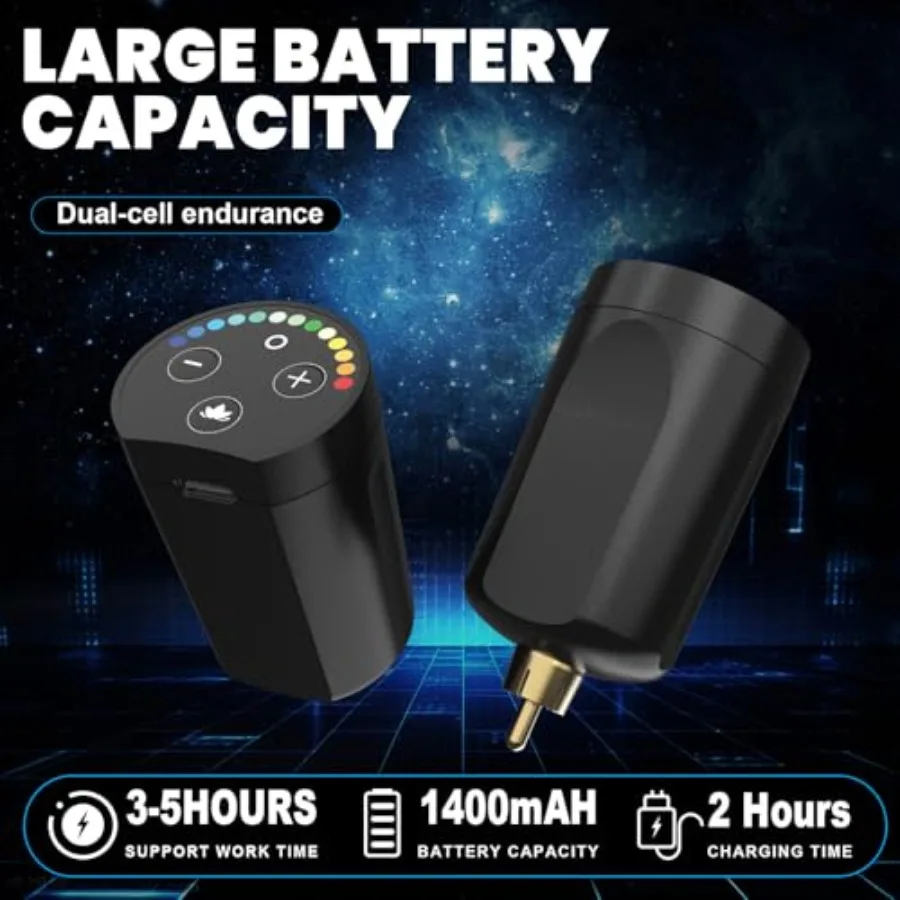 مجموعة مسدس الوشم اللاسلكي الكامل بتصميم قلم دوار للمبتدئين والمحترفين تتضمن بطاريتين قابلتين لإعادة الشحن بقوة 20 كاليفورنيا