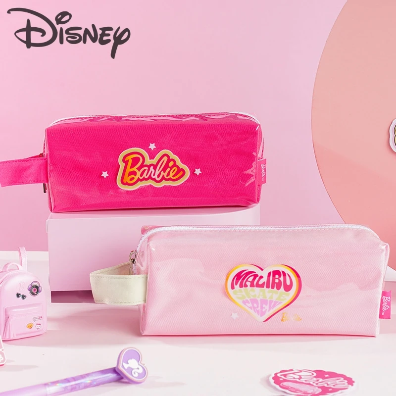 Estuche de lápices brillante de Barbie de dibujos animados de Disney, bolsa de lápices de dibujos animados de gran capacidad, regalo de aprendizaje impermeable, papelería multifunción